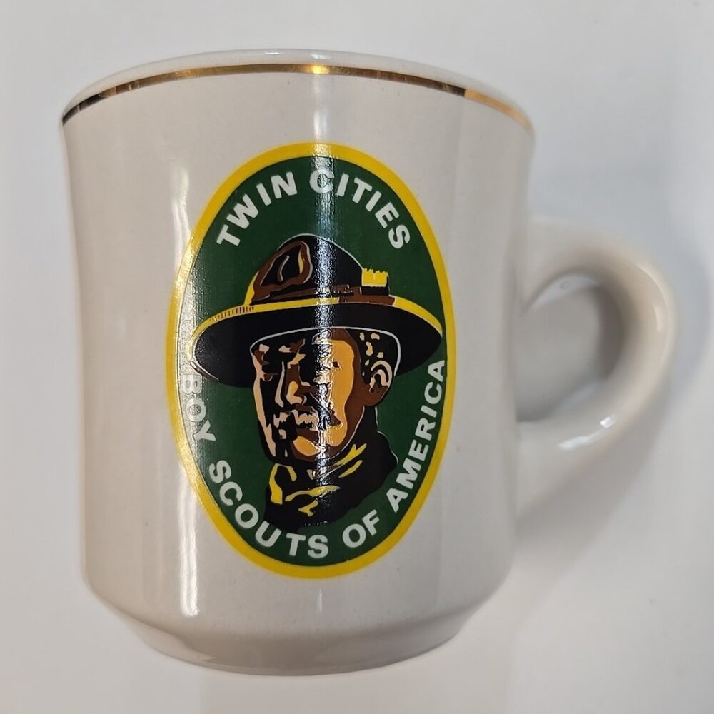 Vintage Boy Scouts of America Twin Cities Mug BSA White w Gold Rim